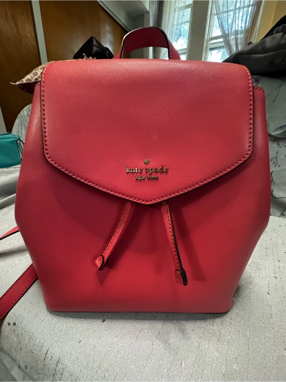 kate spade Pink Saffiano Leather Drawstring Backpack